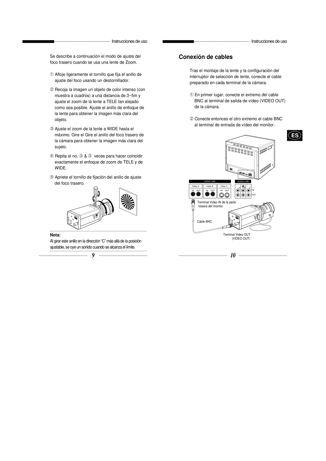 Samsung SBC-331AP/XEV, SBC-330AP, SBC-301AP, SBC-300AP, SBC-330AN manual Conexión de cables, Nota 