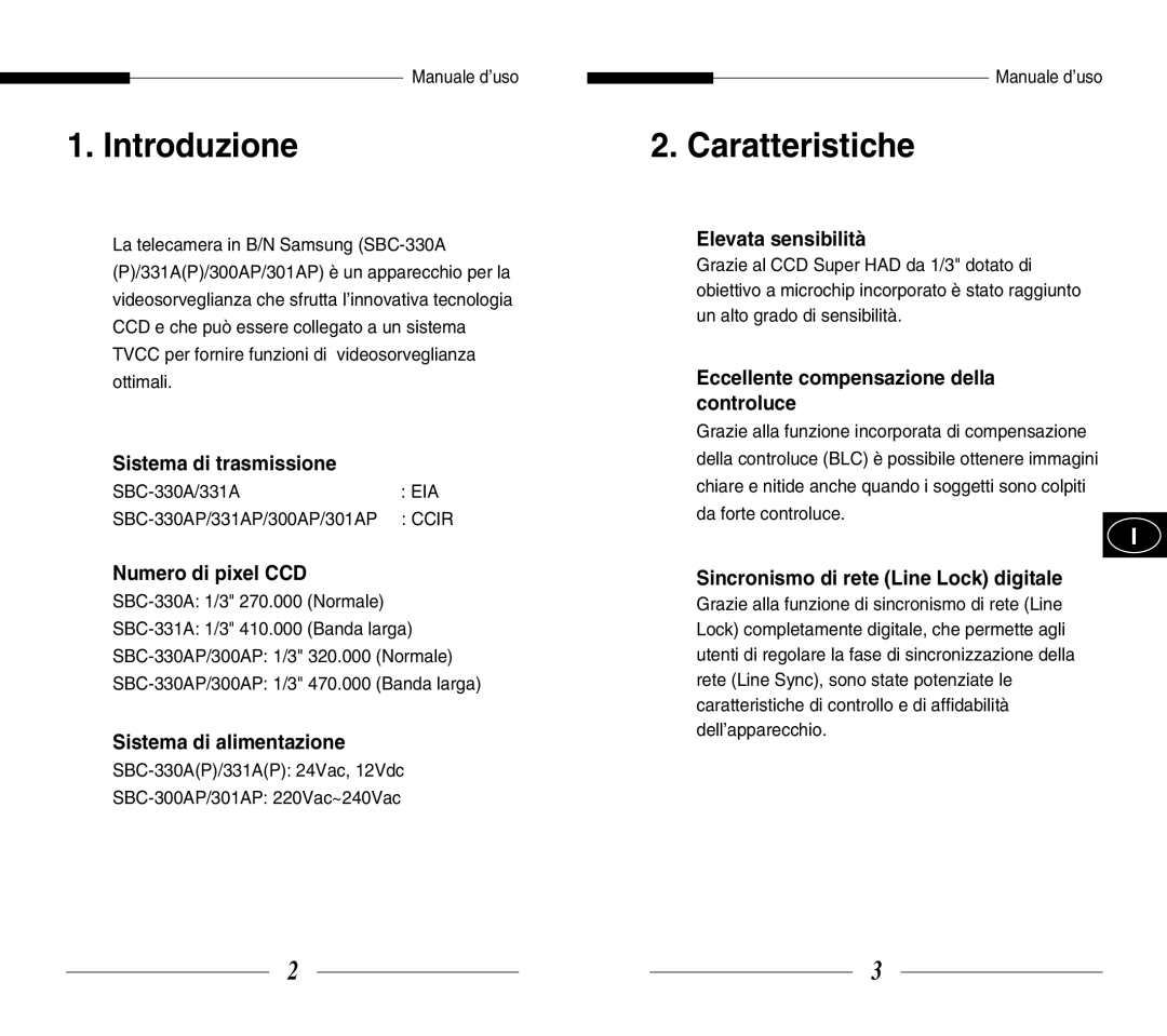 Samsung SBC-300AP, SBC-330AP, SBC-301AP, SBC-330AN, SBC-331AP/XEV manual Introduzione, Caratteristiche 