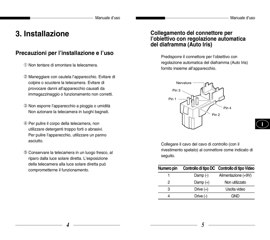 Samsung SBC-330AN, SBC-331AP, SBC-330AP, SBC-301AP, SBC-300AP manual Installazione, Precauzioni per l’installazione e l’uso 