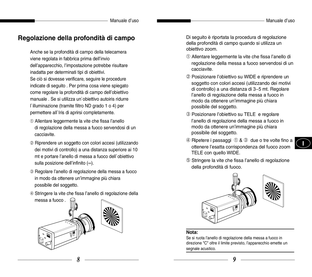 Samsung SBC-330AP, SBC-301AP, SBC-300AP, SBC-330AN, SBC-331AP/XEV manual Regolazione della profondità di campo 