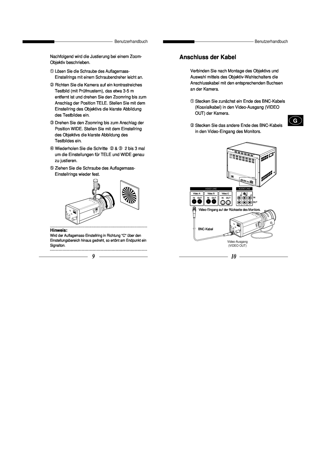 Samsung SBC-330AN, SBC-330AP, SBC-301AP, SBC-300AP, SBC-331AP/XEV manual Anschluss der Kabel, Hinweis 