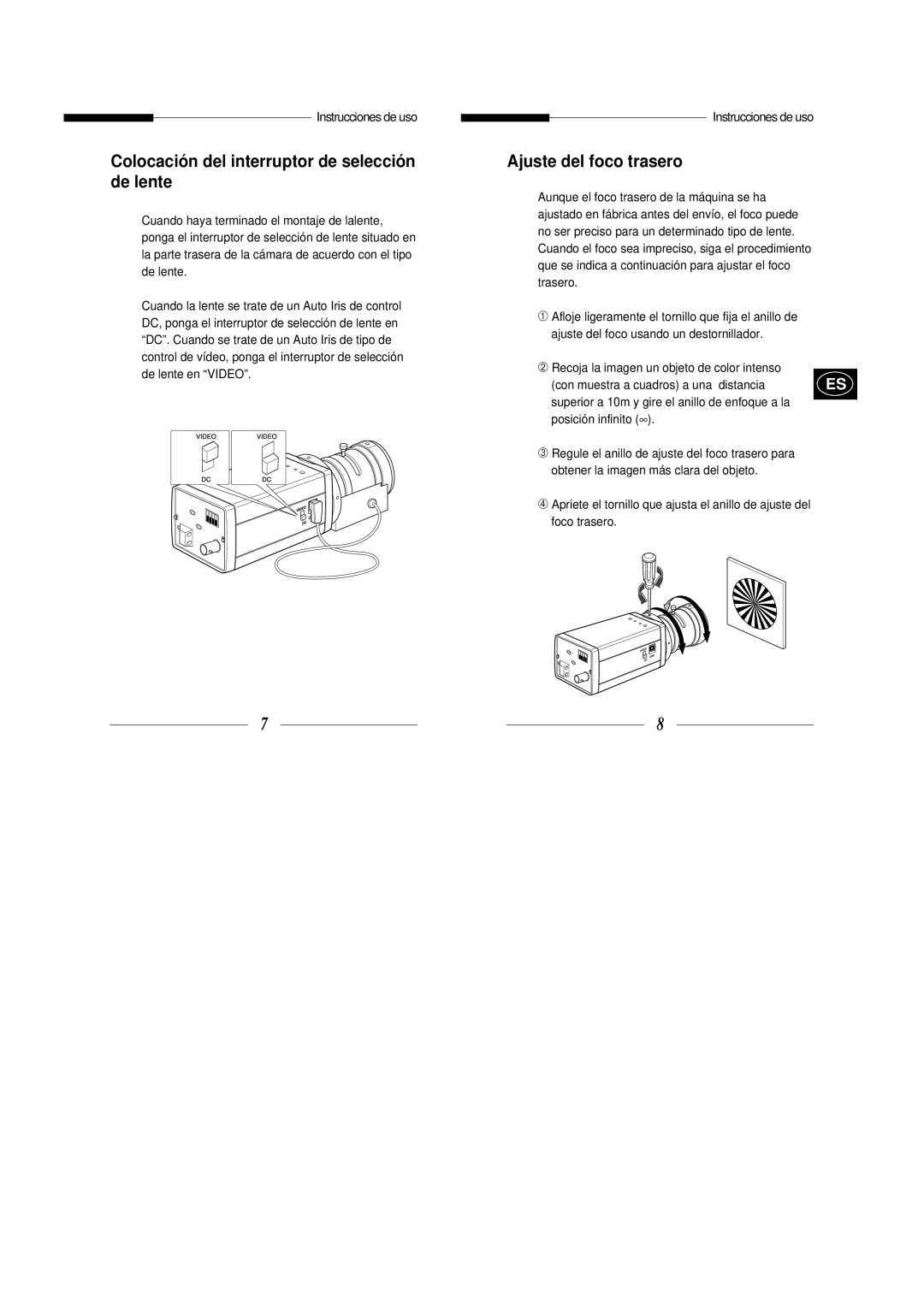 Samsung SBC-331AP, SBC-330AP manual Colocación del interruptor de selección de lente, Ajuste del foco trasero 