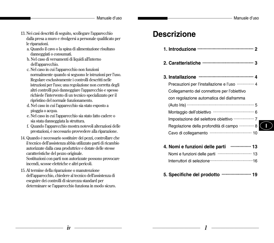 Samsung SBC-331AP, SBC-330AP manual Descrizione, Nomi e funzioni delle parti 