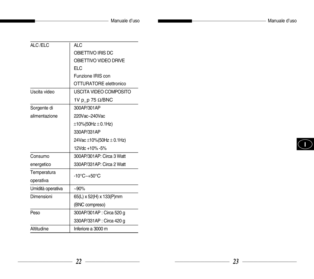 Samsung SBC-331AP/XEV manual Funzione Iris con Otturatore elettronico Uscita video 