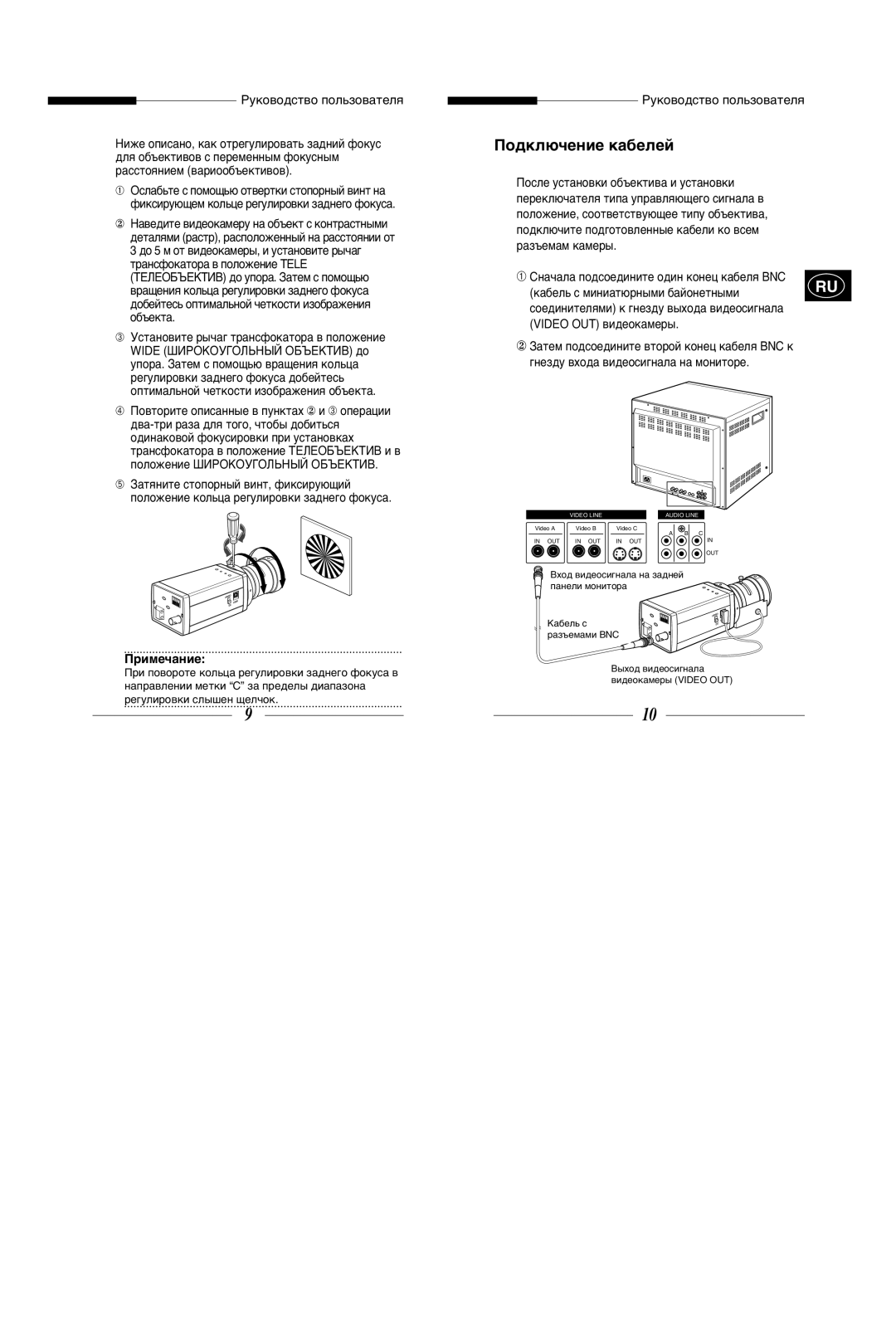 Samsung SBC-331AP/XEV manual Œó‰Íî˛˜Âìëâ Í‡·Âîâè, Ëïâ˜‡Ìëâ, ‡·Âî¸ Ò Ïëìë‡Ú˛Ì˚Ïë ·‡Èóìâúì˚Ïë, Video OUT ‚Ë‰ÂÓÍ‡ÏÂ˚ 