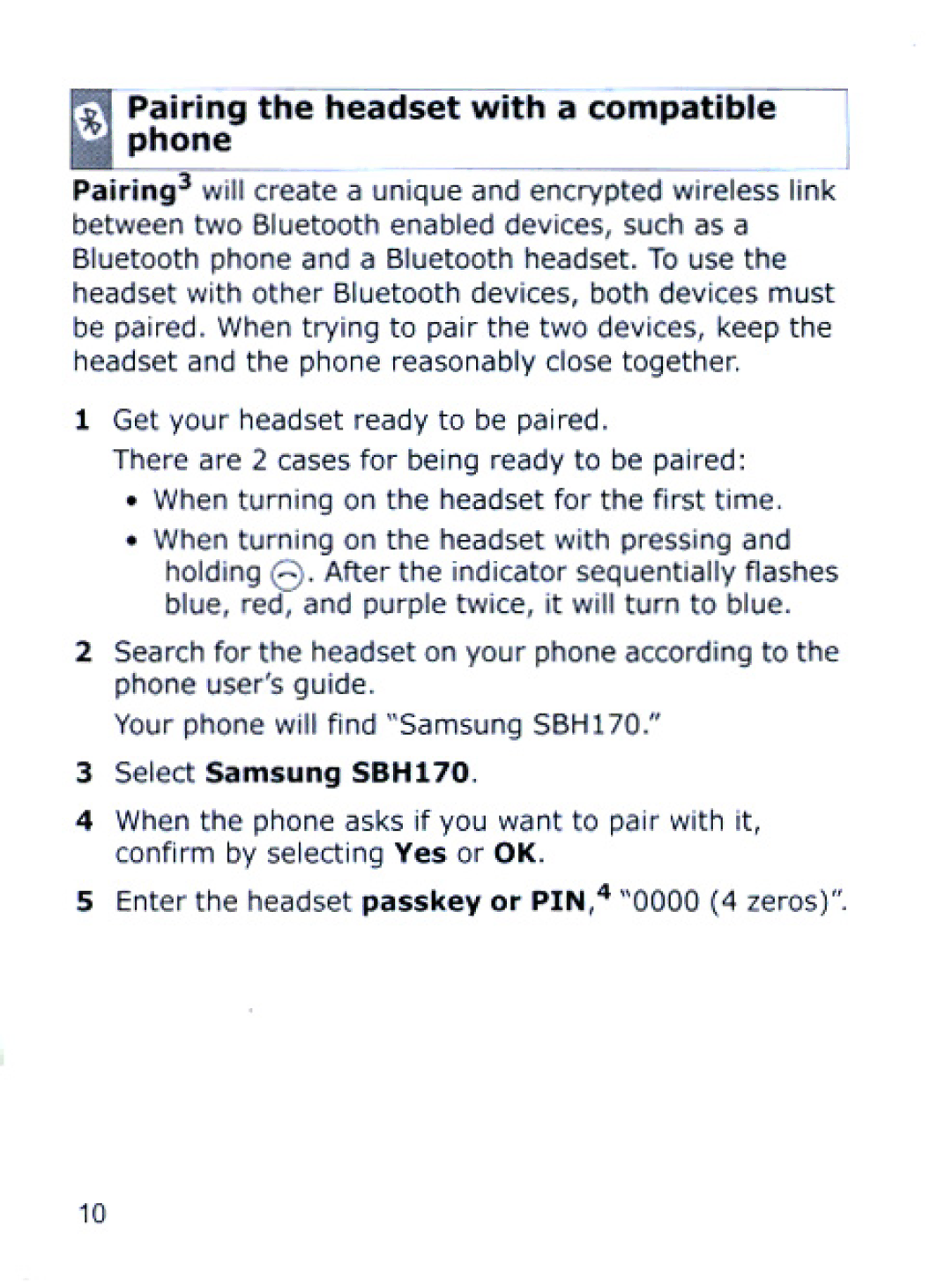 Samsung SBH170 manual 