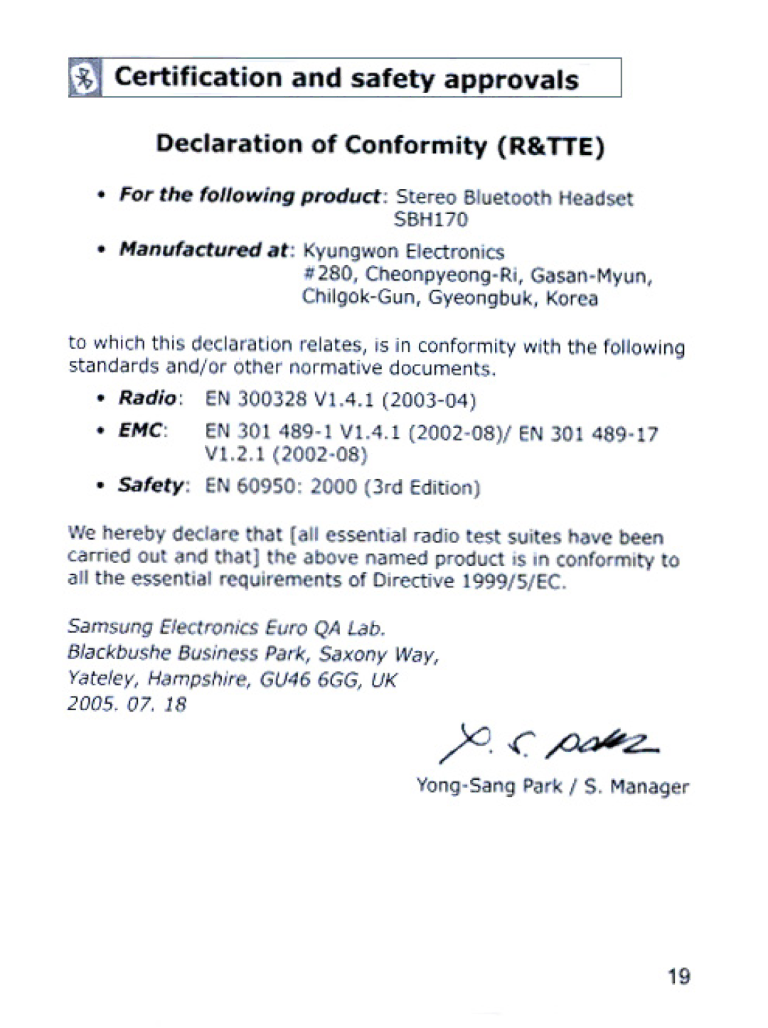 Samsung SBH170 manual 