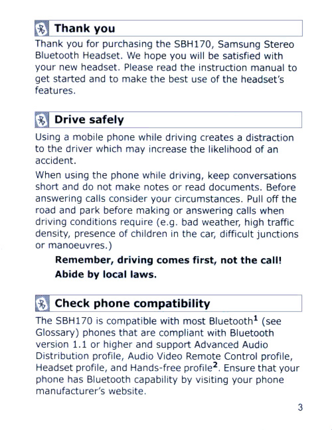 Samsung SBH170 manual 