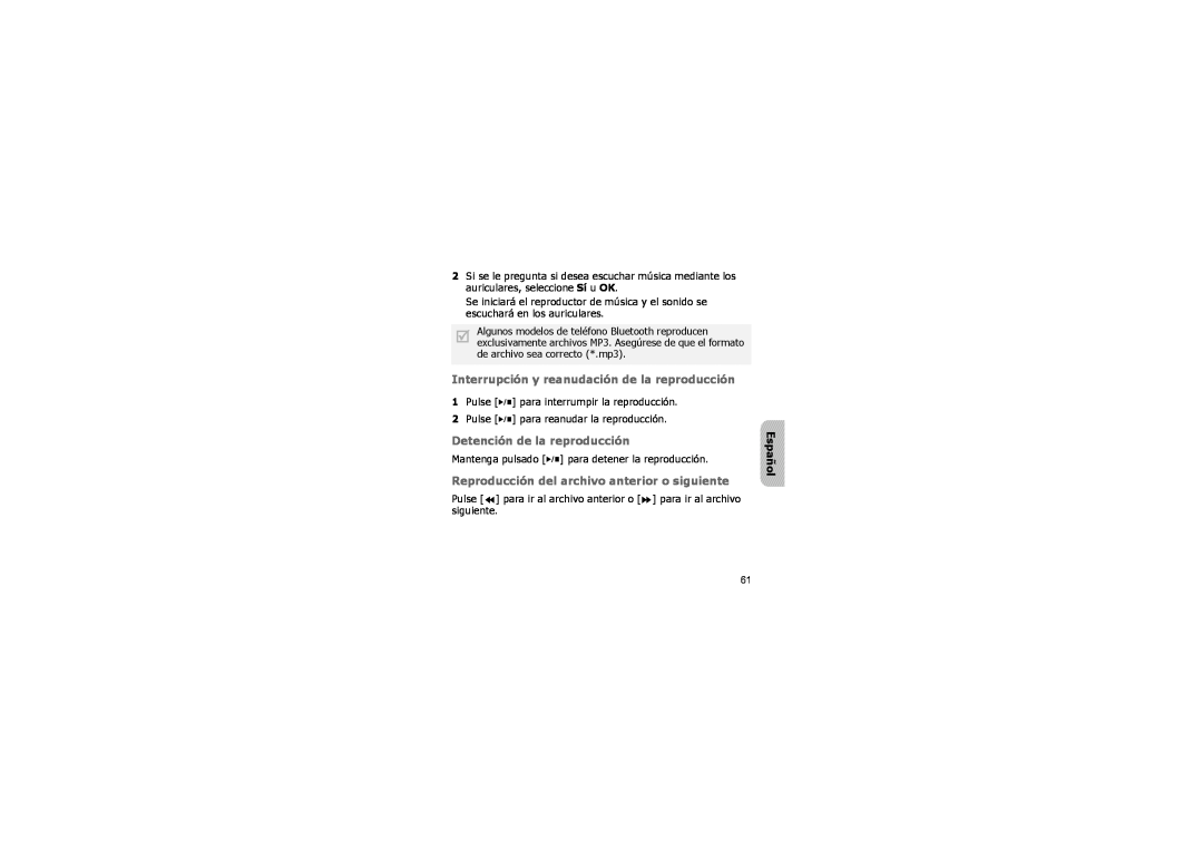 Samsung B013420, A3LSBH600 manual Interrupción y reanudación de la reproducción, Detención de la reproducción, Español 