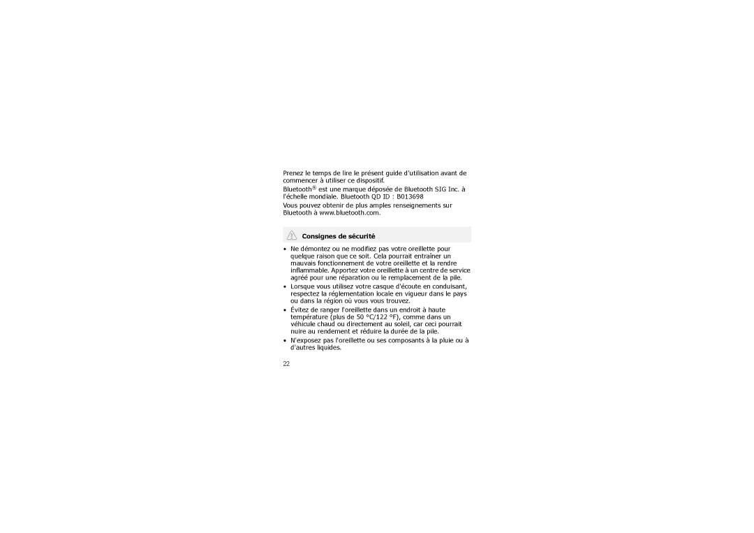 Samsung SBH700 manual Consignes de sécurité 