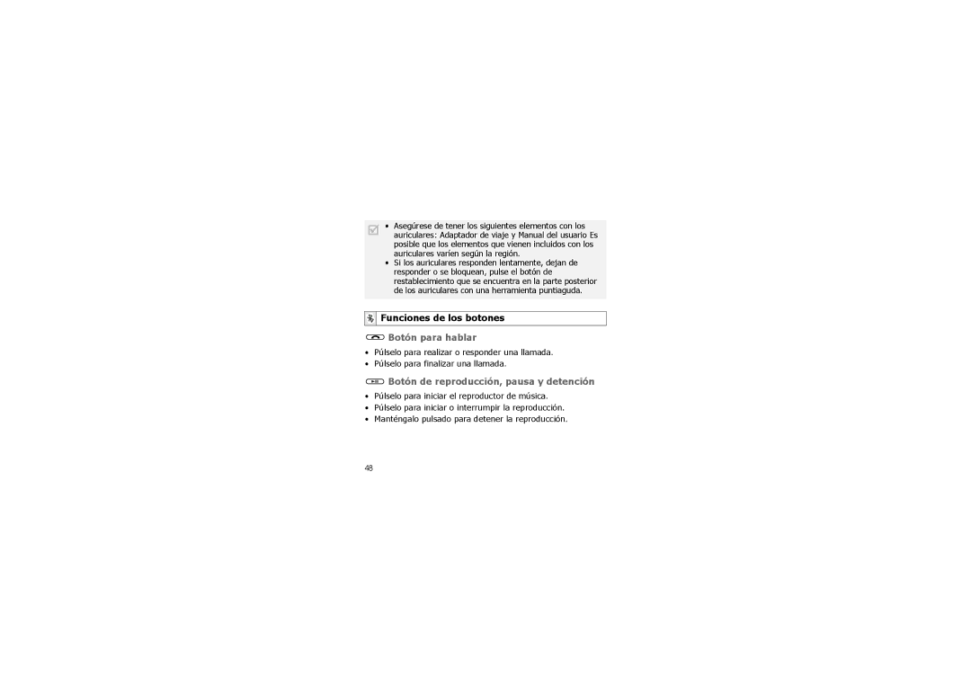 Samsung SBH700 manual Funciones de los botones, Botón para hablar, Botón de reproducción, pausa y detención 