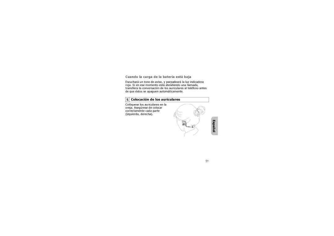 Samsung SBH700 manual Cuando la carga de la batería está baja, Colocación de los auriculares 