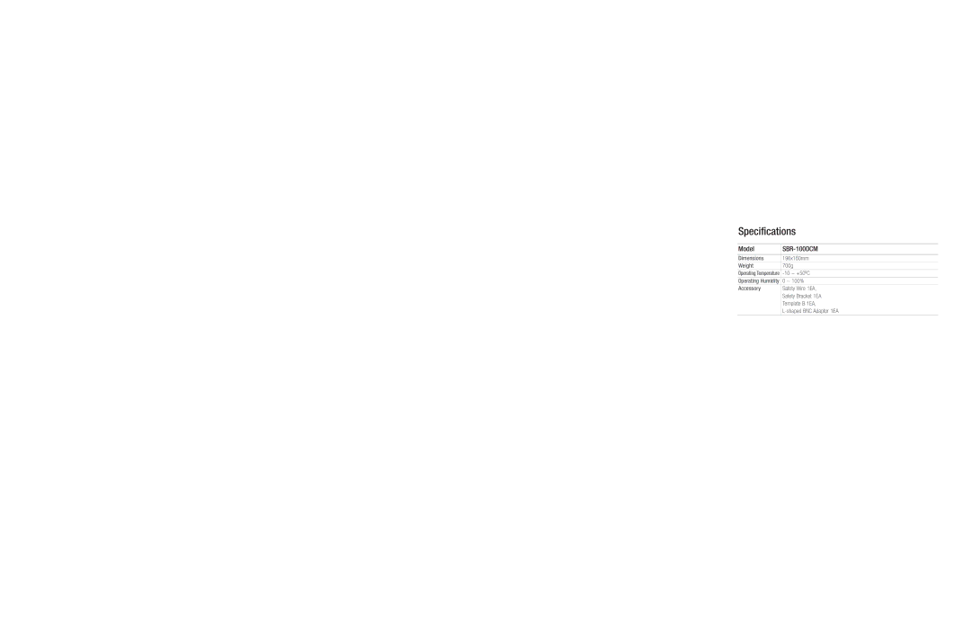 Samsung Sbr-100dcm dimensions Specifications, SBR-100DCM 