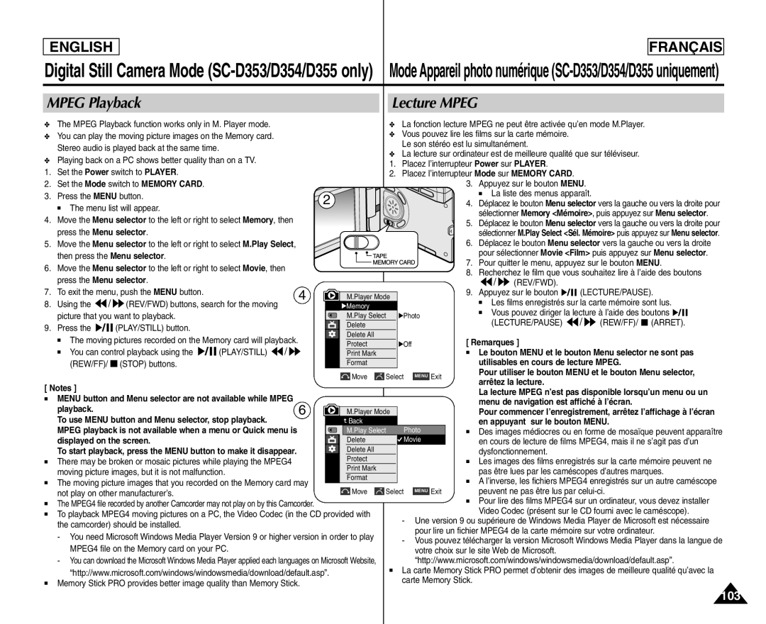 Samsung SC- D354 manuel dutilisation Mpeg Playback 