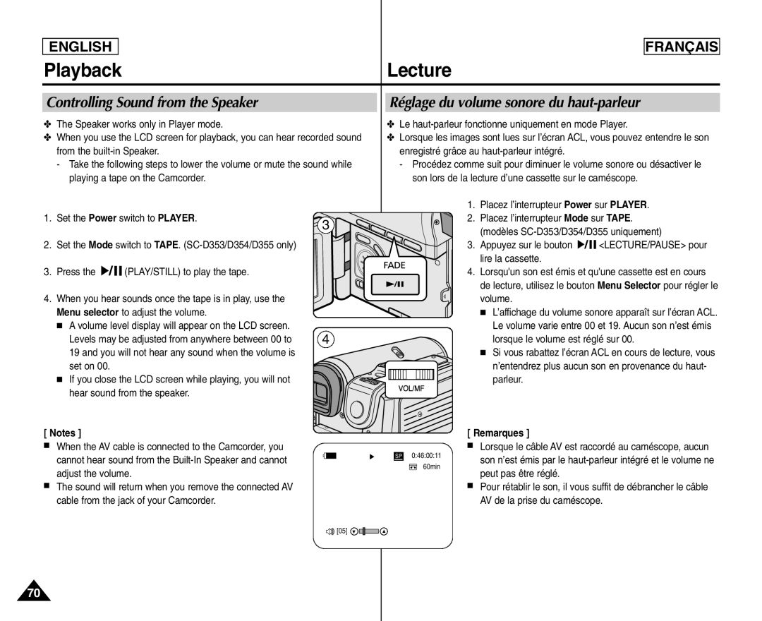 Samsung SC- D354 manuel dutilisation Levels may be adjusted from anywhere between 00 to 