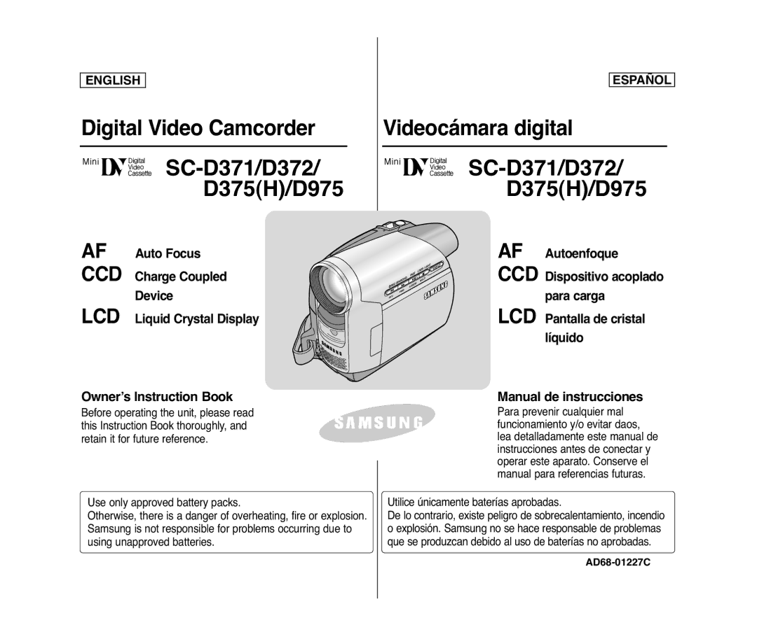 Samsung SC- D375(H) manual SC-D371/D372 D375H/D975, AD68-01227C 