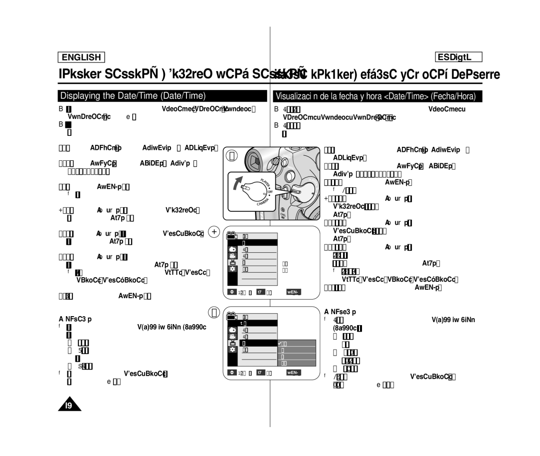 Samsung SC- D375(H) manual Displaying the Date/Time Date/Time, Visualización de la fecha y hora Date/Time Fecha/Hora 