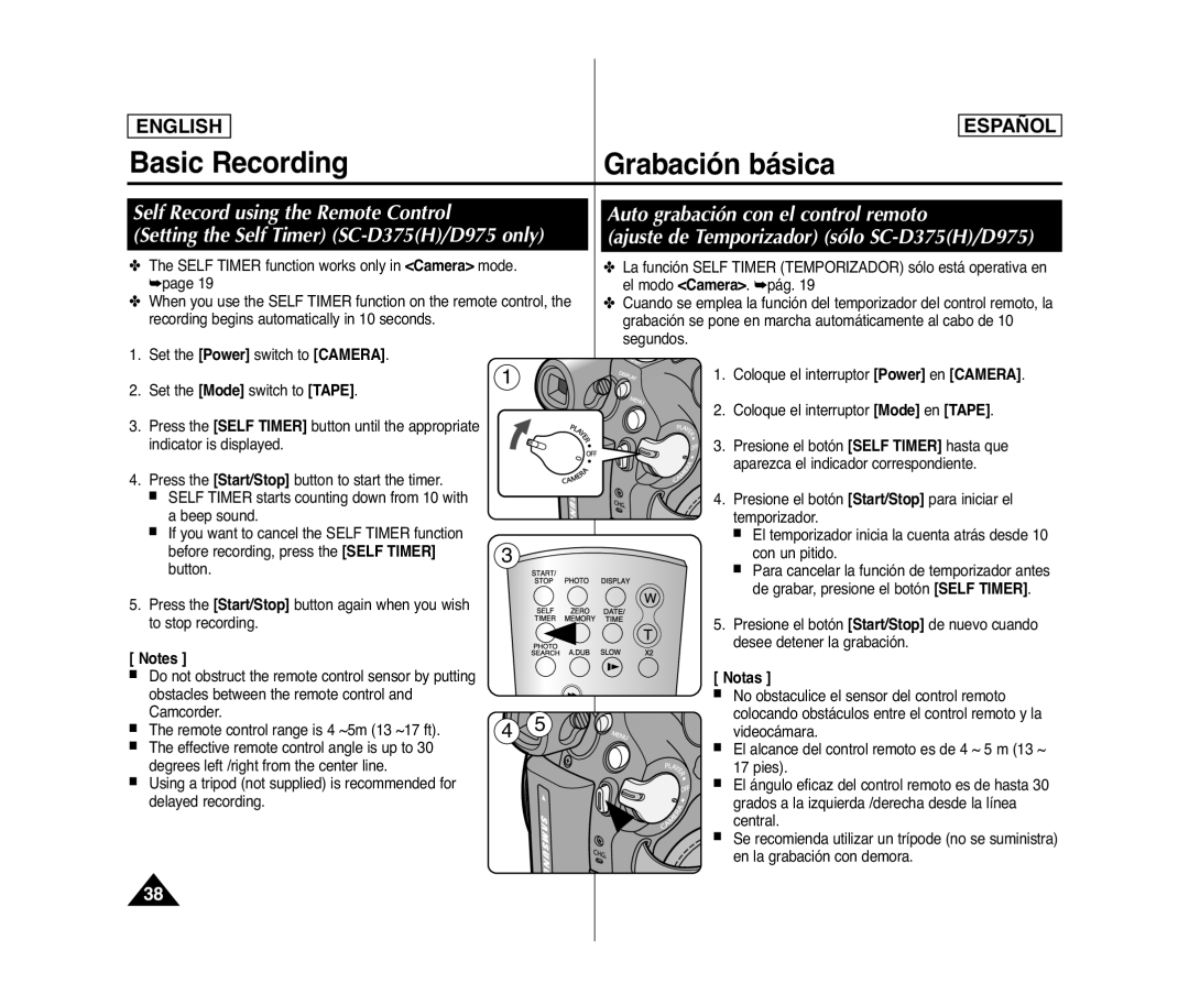 Samsung SC- D375(H) manual Basic Recording Grabación básica 