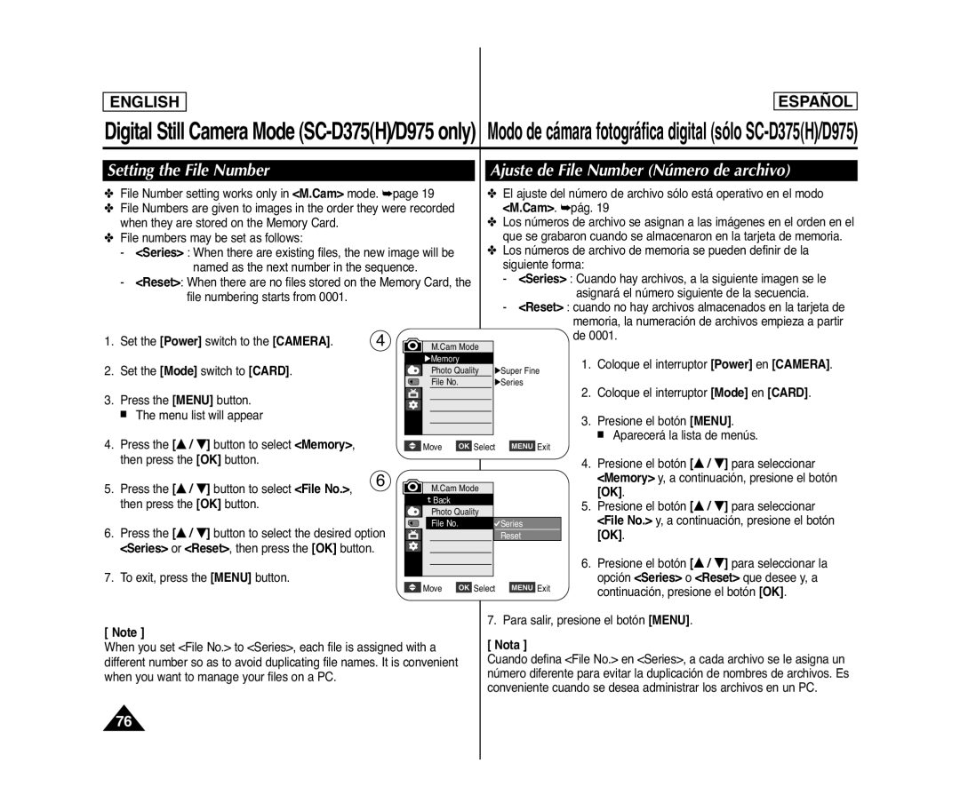 Samsung SC- D375(H) manual Coloque el interruptor Mode en Card 