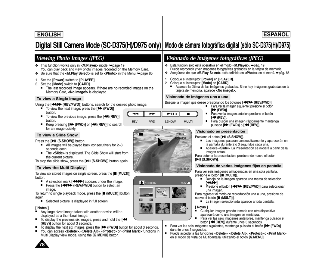 Samsung SC- D375(H) manual Viewing Photo Images Jpeg, Visionado de imágenes fotográficas Jpeg, To view a Single Image 