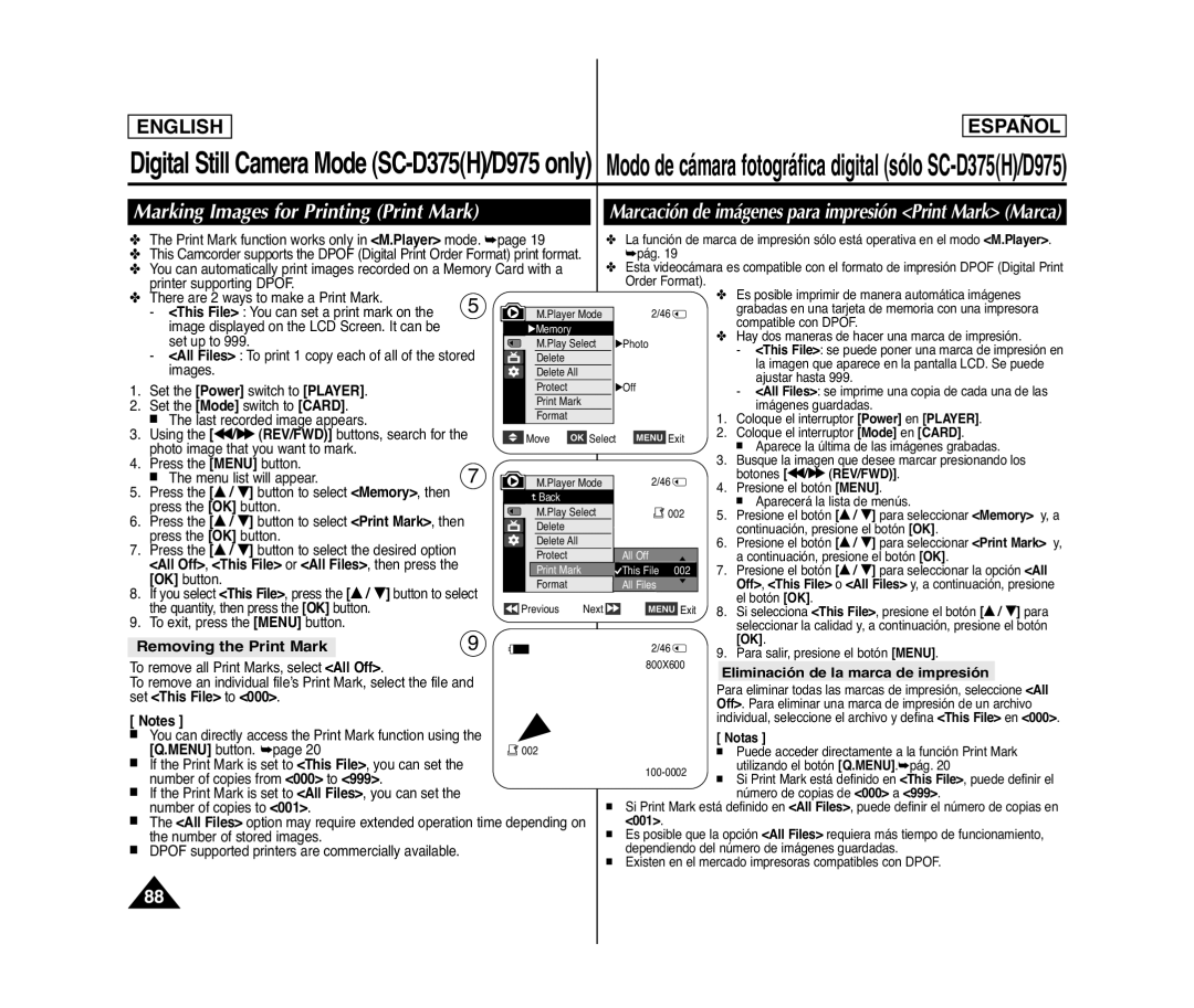 Samsung SC- D375(H) manual Marking Images for Printing Print Mark, Removing the Print Mark 