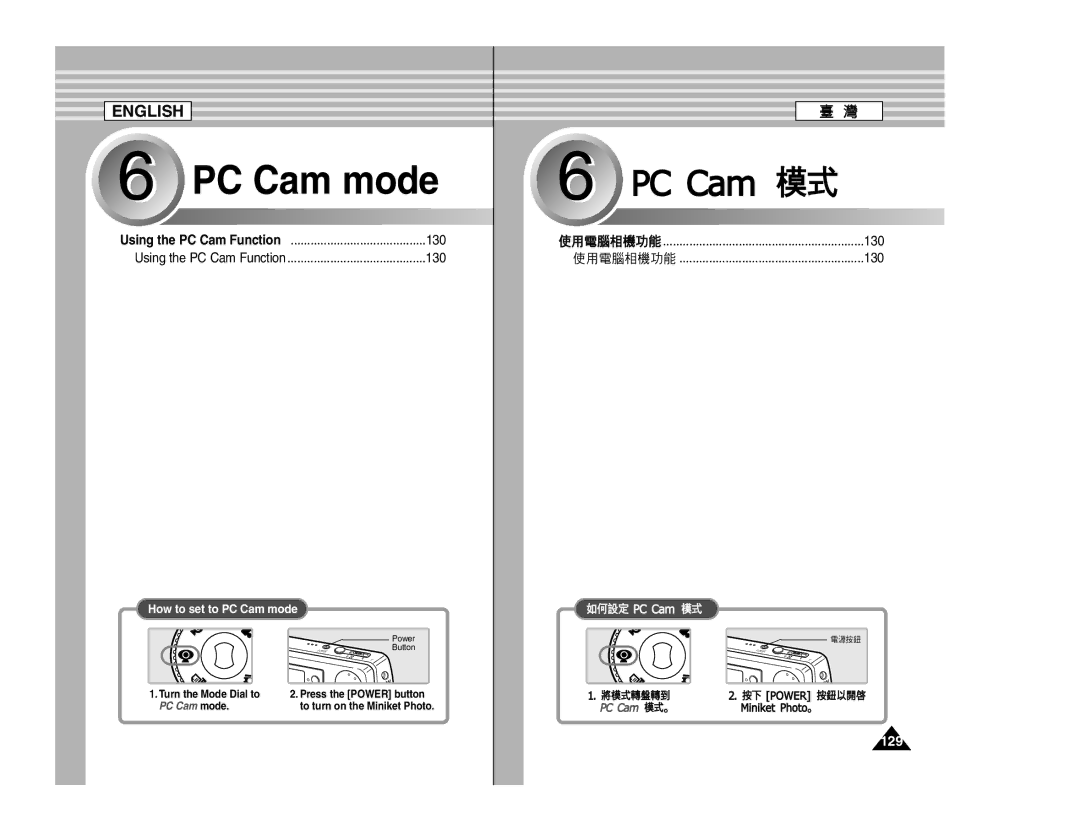 Samsung SC- MS10, SC- MS11, SC- MS15 manual 129, Using the PC Cam Function 