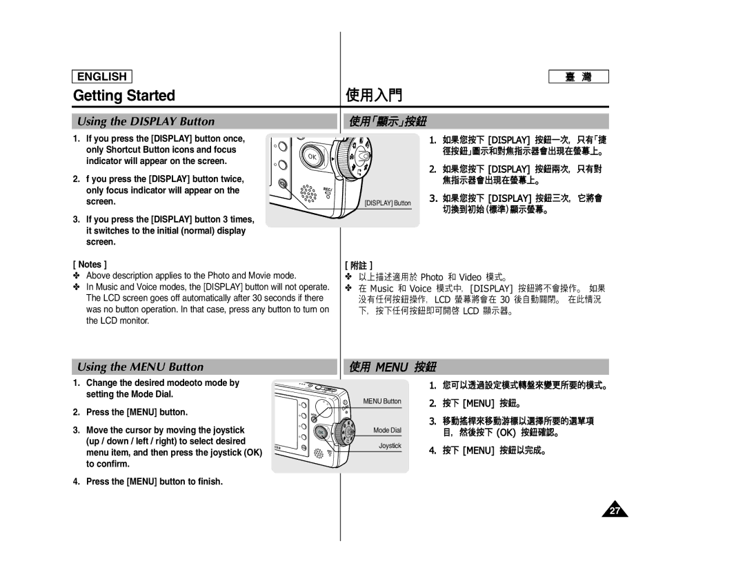 Samsung SC- MS10, SC- MS11, SC- MS15 manual Using the Display Button, Using the Menu Button, Screen, LCD monitor 