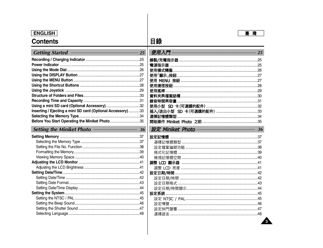 Samsung SC- MS10, SC- MS11, SC- MS15 manual Getting Started, Setting the Miniket Photo 