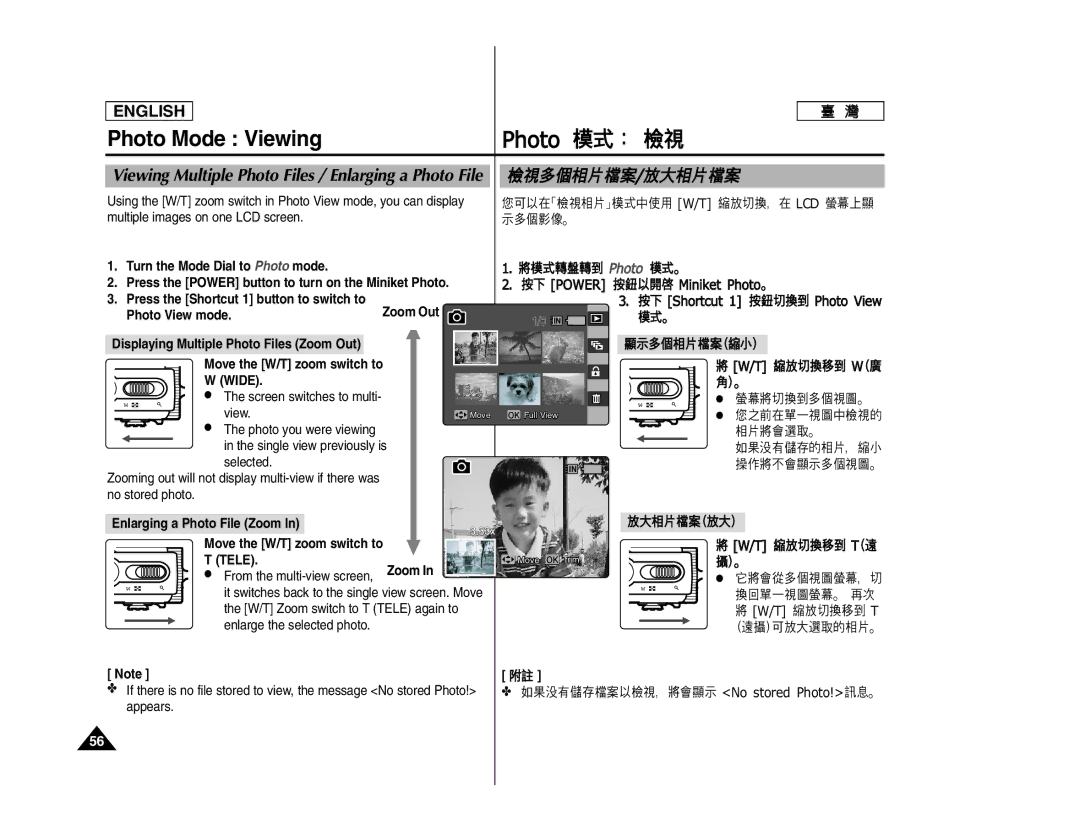 Samsung SC- MS10, SC- MS11, SC- MS15 manual Screen switches to multi View, Enlarge the selected photo 