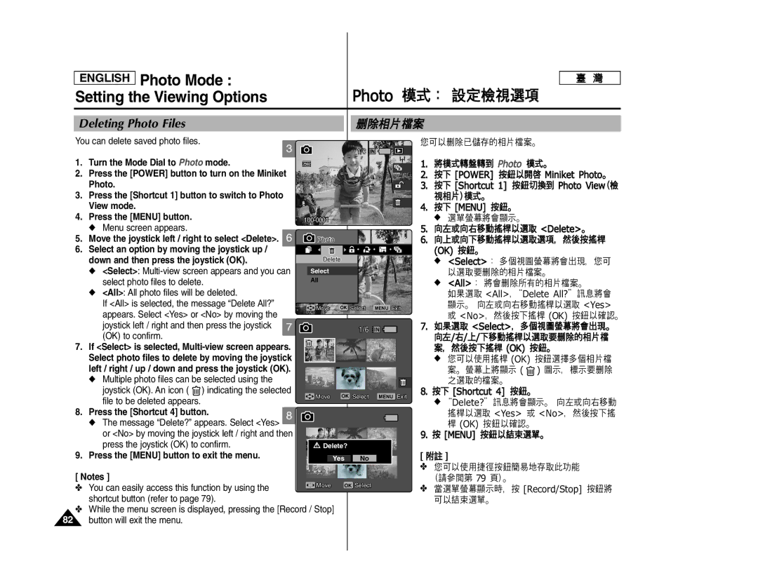 Samsung MS15, MS11 manual Deleting Photo Files, You can delete saved photo files, Message Delete? appears. Select Yes 