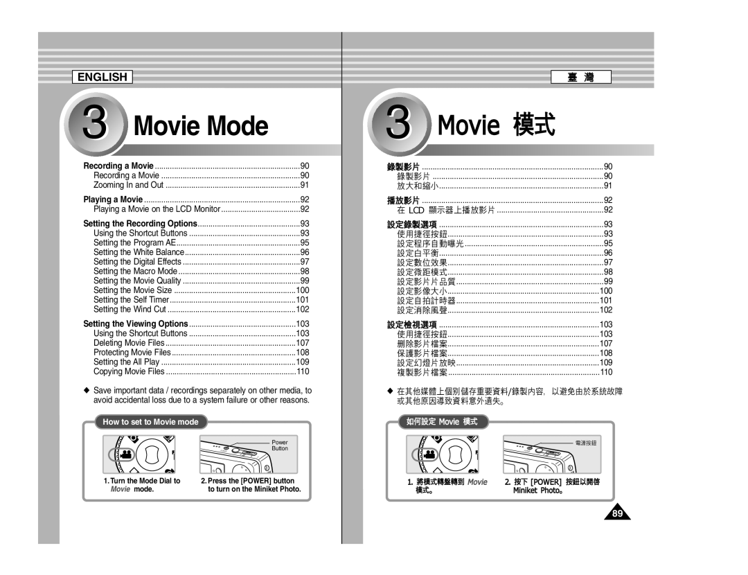 Samsung SC- MS10, SC- MS11, SC- MS15 manual Movie Mode 