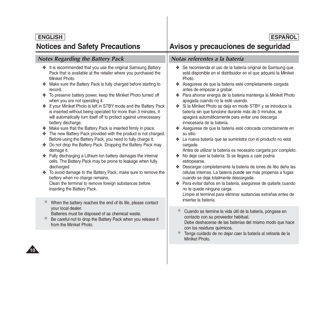 Samsung MS11(S/BL/R), SC- MS10(S/BL/R), MS15(S/BL/R) manual Notas referentes a la batería 