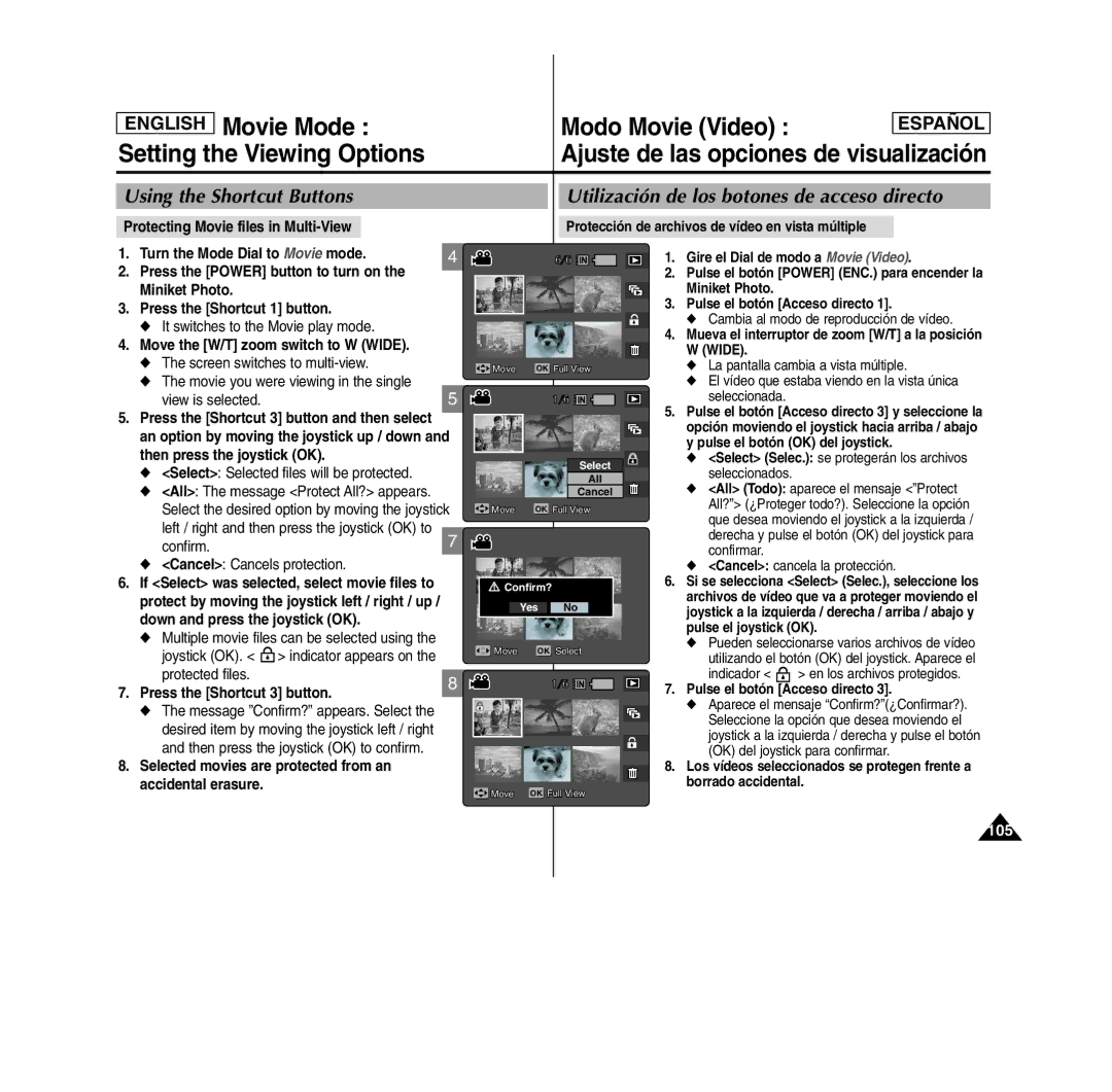 Samsung SC- MS10(S/BL/R), MS11(S/BL/R) manual Protecting Movie files in Multi-View, It switches to the Movie play mode 