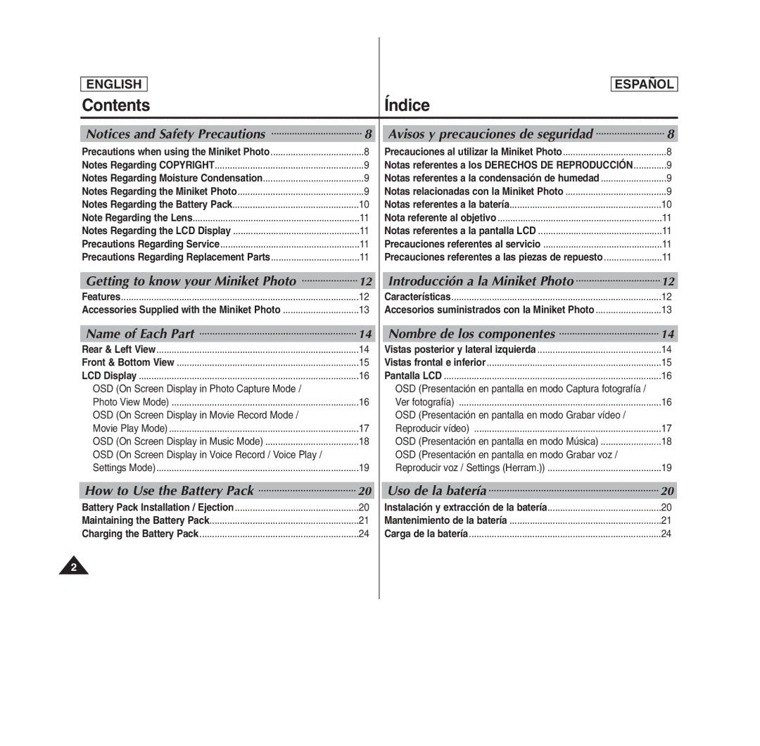 Samsung MS15(S/BL/R), SC- MS10(S/BL/R), MS11(S/BL/R) manual Contents Índice 