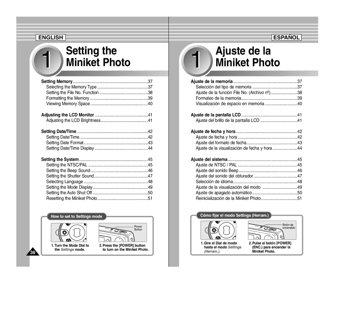 Samsung SC- MS10(S/BL/R), MS11(S/BL/R), MS15(S/BL/R) manual Setting Miniket Photo 