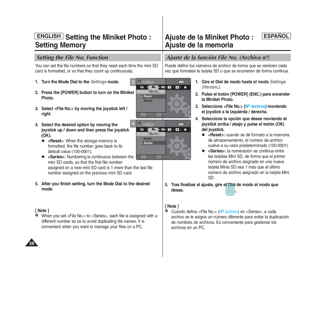 Samsung MS15(S/BL/R) Photo, Right, Reset When the storage memory is, Default value Series Numbering is continuous between 