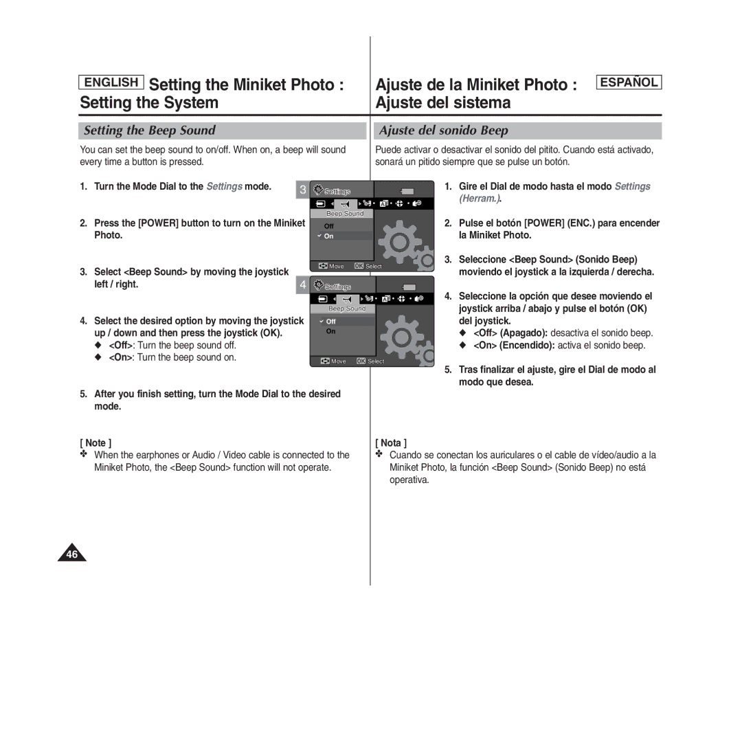 Samsung MS11(S/BL/R) Setting the Beep Sound, Ajuste del sonido Beep, Seleccione Beep Sound Sonido Beep, Modo que desea 