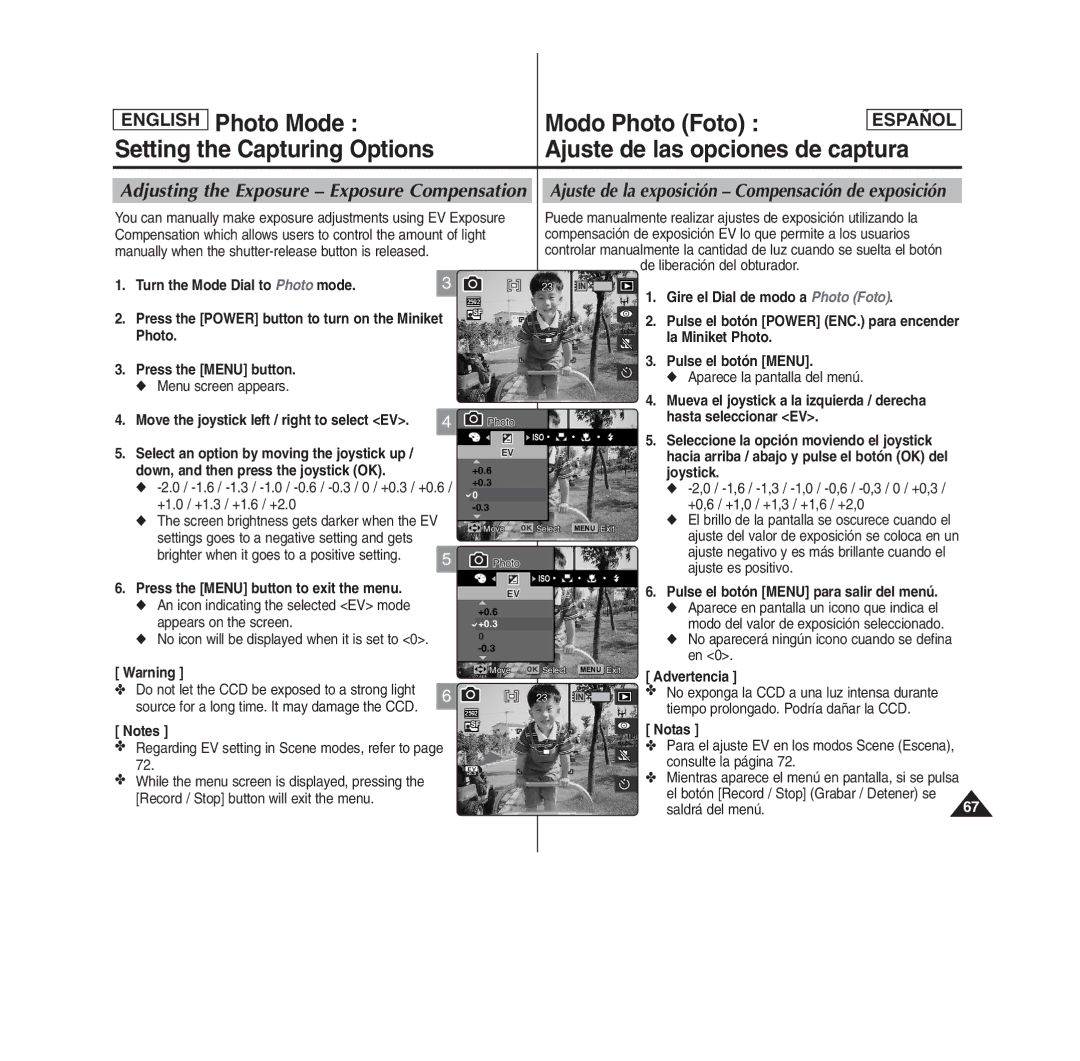 Samsung MS11(S/BL/R), SC- MS10(S/BL/R) manual Adjusting the Exposure Exposure Compensation, De liberación del obturador 