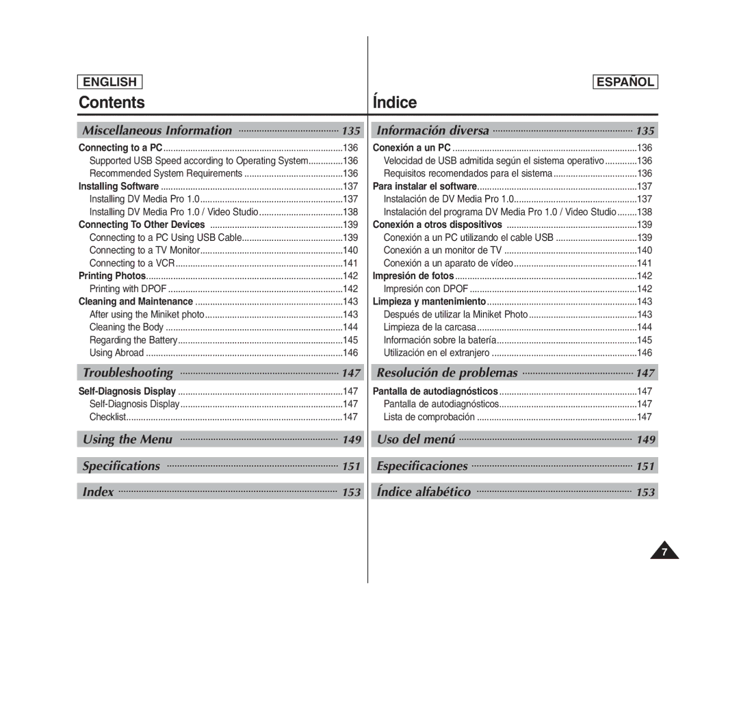 Samsung MS11(S/BL/R), SC- MS10(S/BL/R), MS15(S/BL/R) manual Contents Índice 