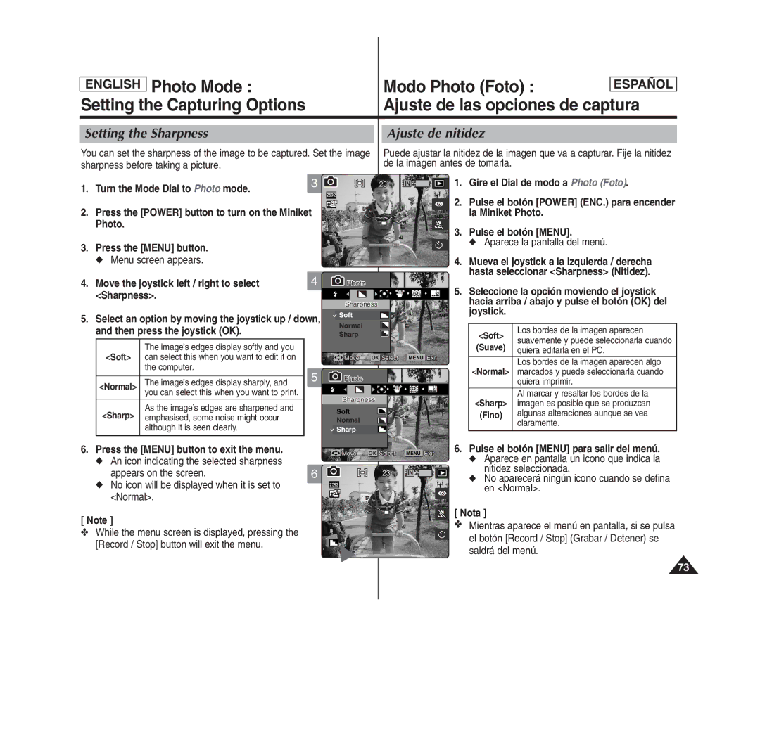 Samsung MS11(S/BL/R), SC- MS10(S/BL/R), MS15(S/BL/R) manual Setting the Sharpness Ajuste de nitidez, Soft 