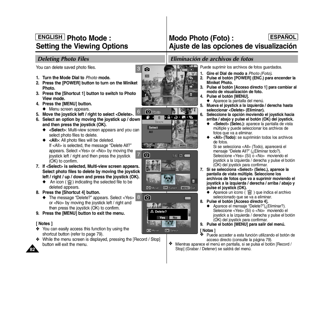 Samsung MS11(S/BL/R), SC- MS10(S/BL/R) Deleting Photo Files, Eliminación de archivos de fotos, Then press the joystick OK 