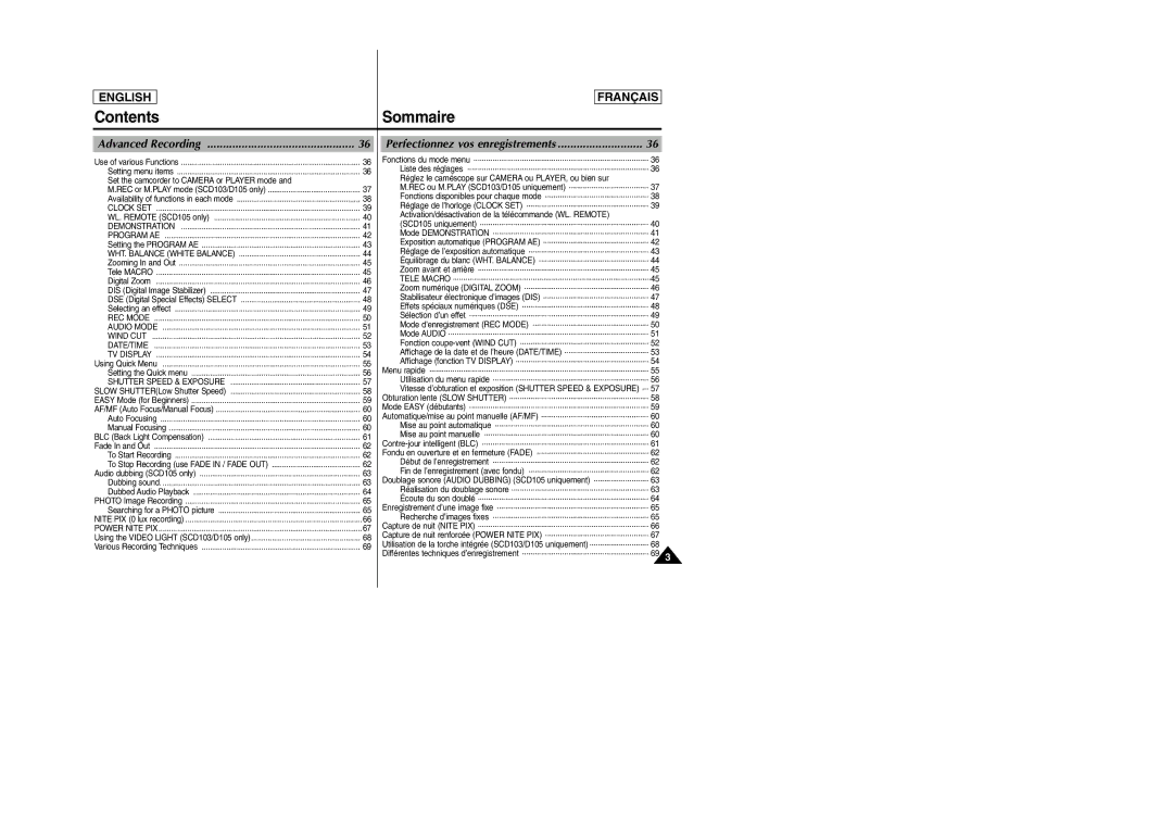 Samsung SC-D103 manual Advanced Recording, Perfectionnez vos enregistrements 