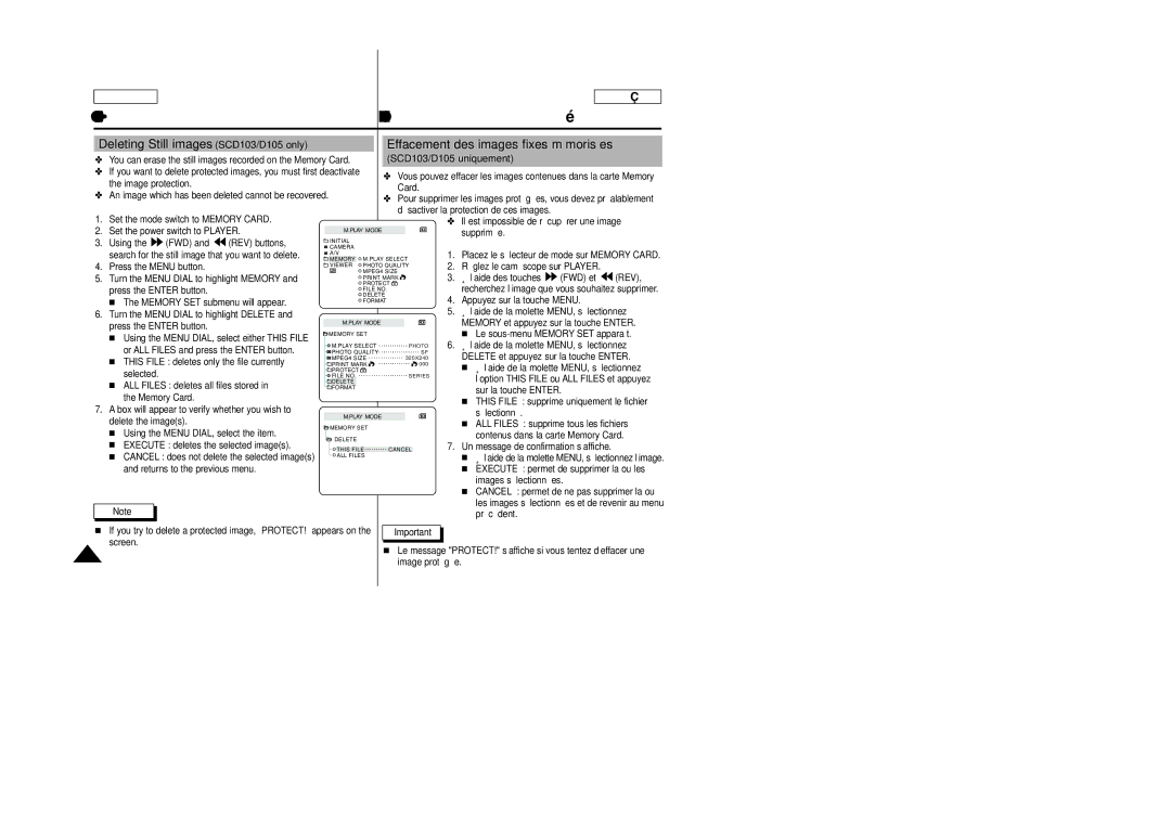 Samsung SC-D103 manual Deleting Still images SCD103/D105 only 