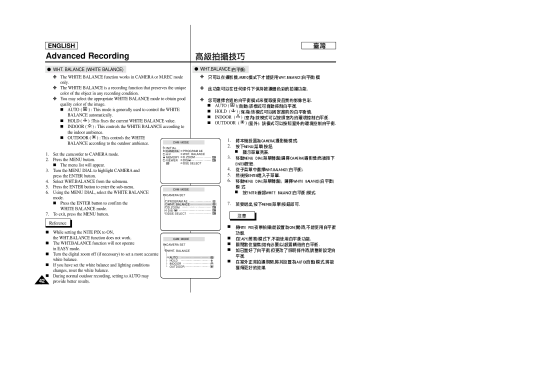 Samsung SC-D23 manual Wht.Balance 