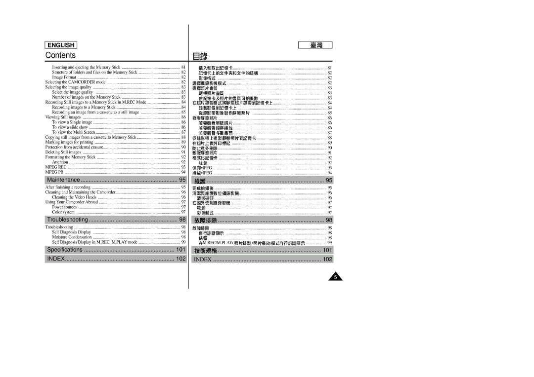 Samsung SC-D23 manual Index 