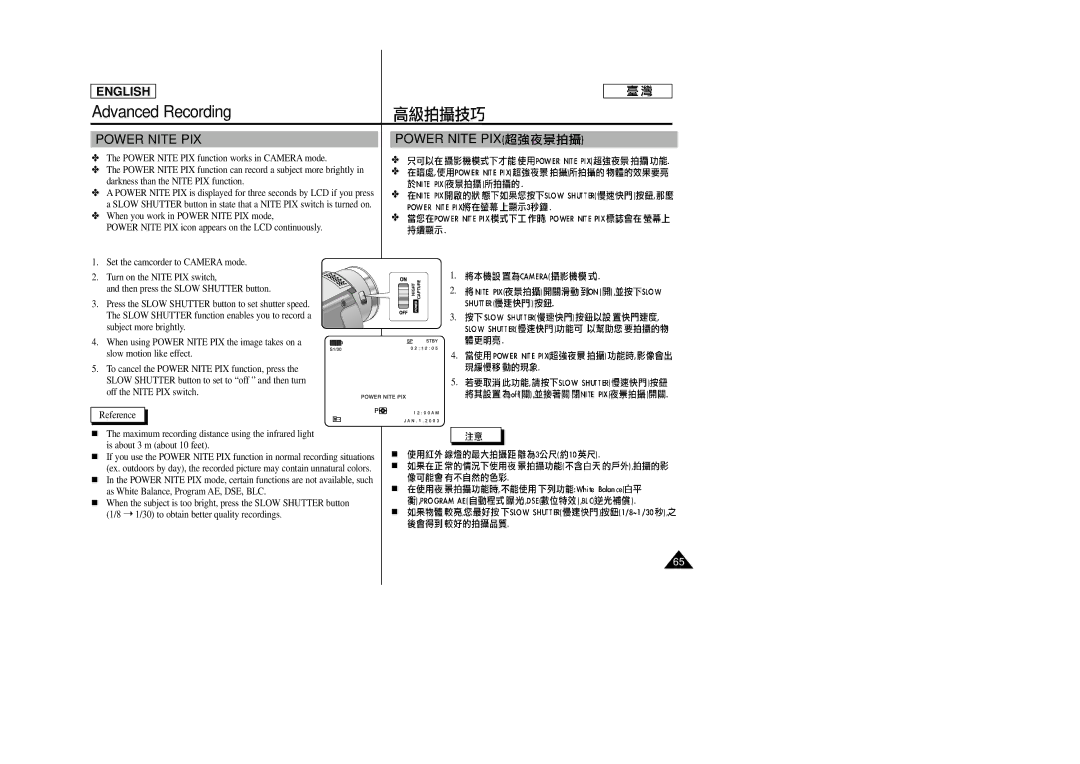 Samsung SC-D23 manual Power Nite PIX 