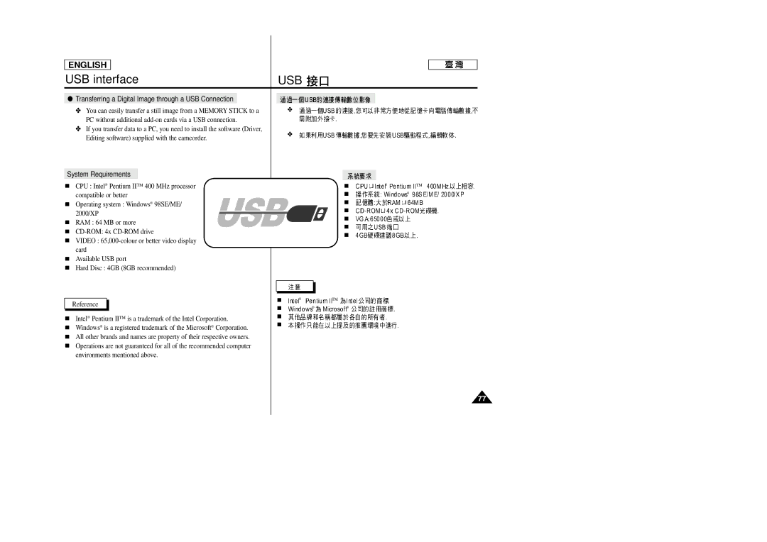 Samsung SC-D23 manual Usb, Transferring a Digital Image through a USB Connection 