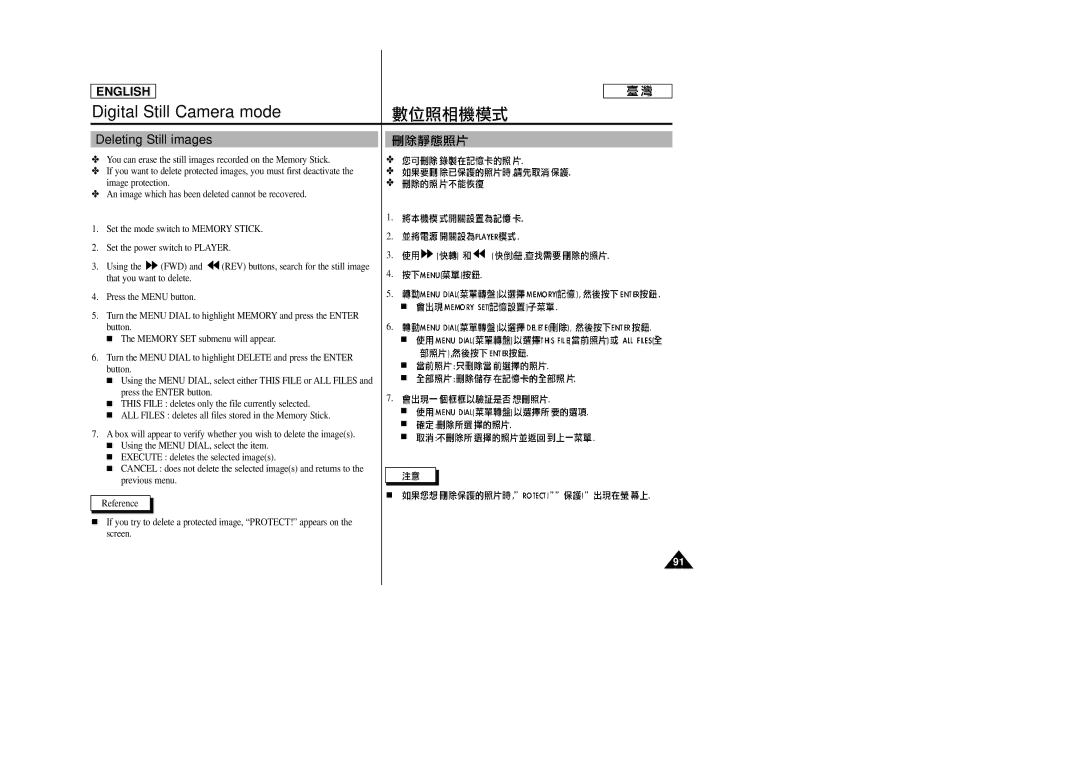 Samsung SC-D23 manual Deleting Still images 