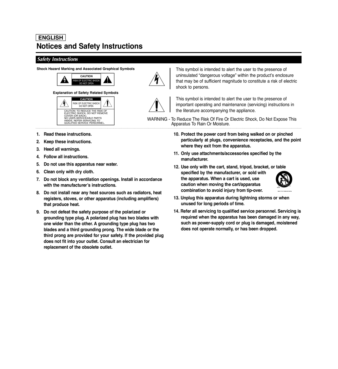 Samsung SC-D364 Notices and Safety Instructions, English, This symbol is intended to alert the user to the presence of 