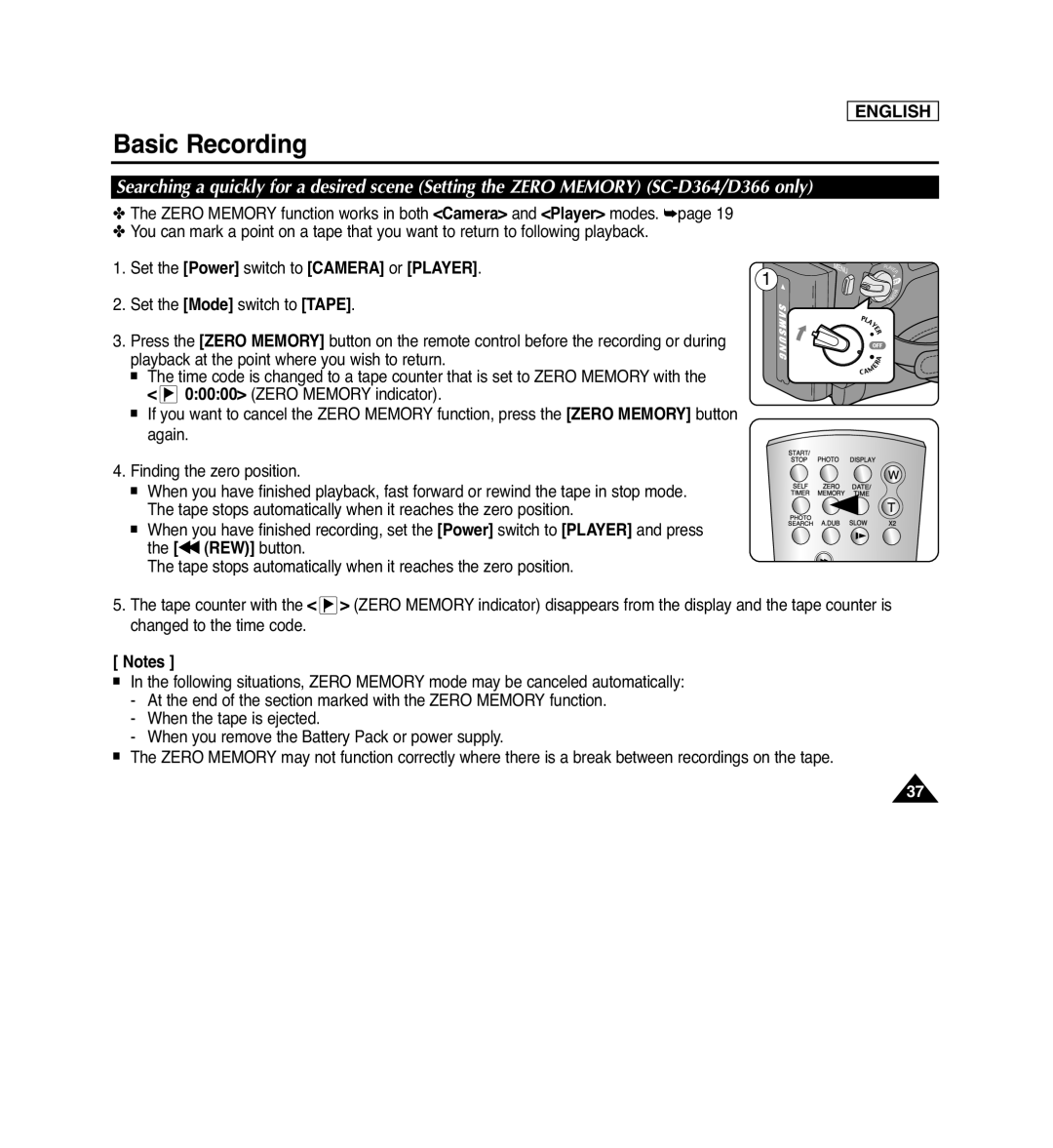 Samsung SC-D366, SC-D263, SC-D364, SC-D362 manual Basic Recording, English 